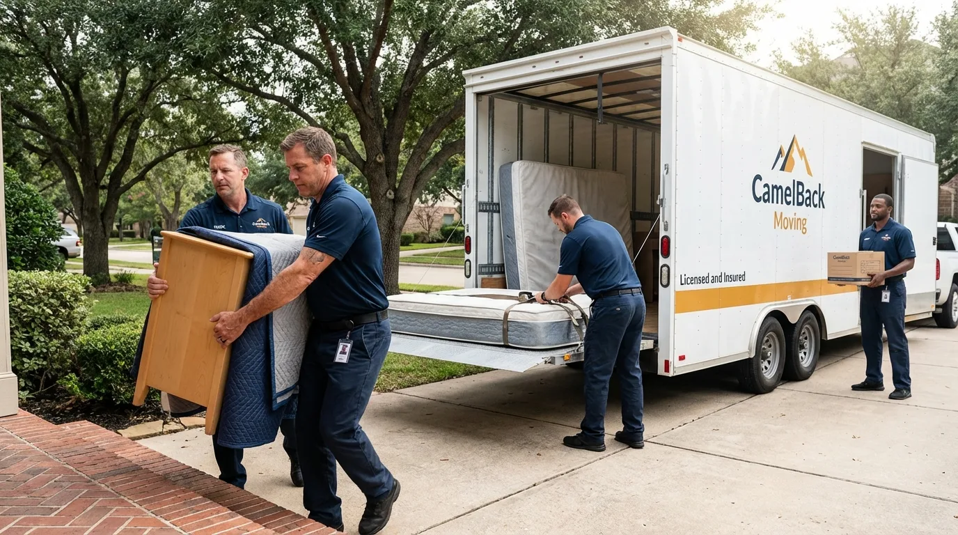 Crew loading residential truck for cross-state move from Pinellas Park, FL